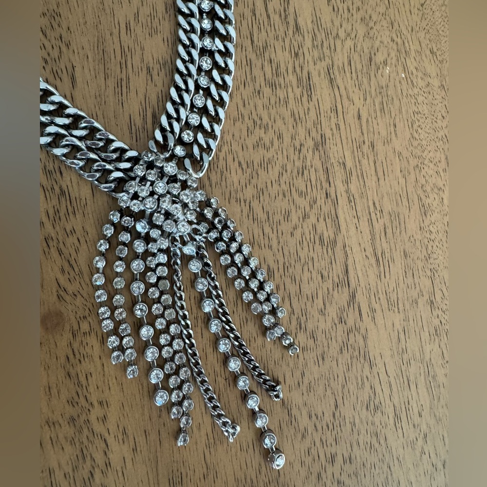 Silver Rhinestone Fringe Necklace - Picture 2 of 5